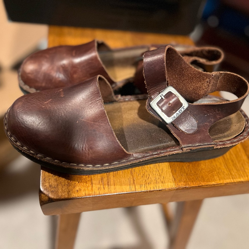 NAOT dark brown leather sandals